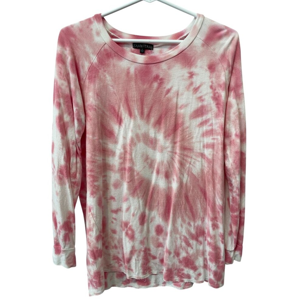 Bua Bua Shirt Size Small Tie Dye Crewneck Raglan Sleeve Pullover Pink White Cozy